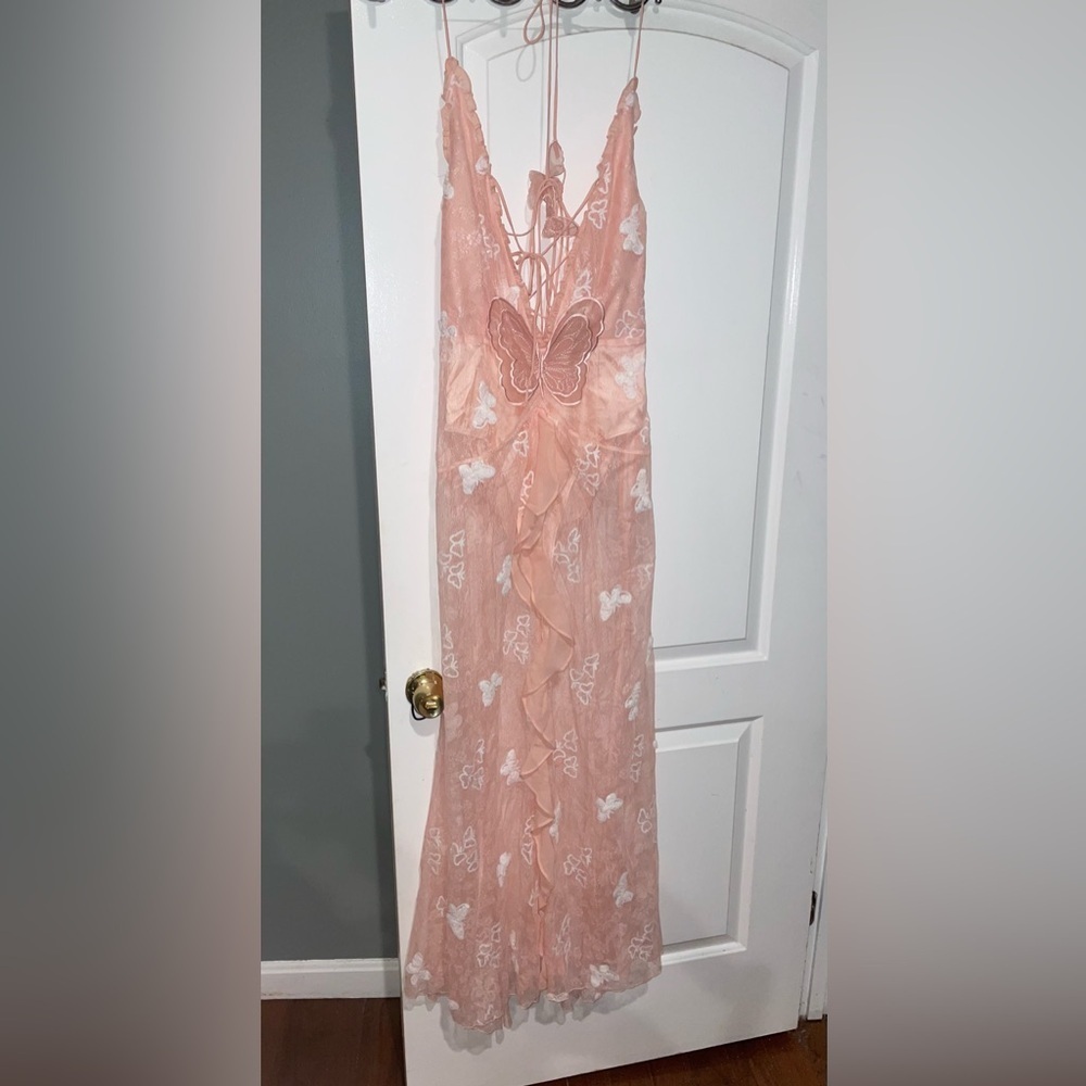 New! For Love & Lemons Beckett Lace Sheer Butterfly Sequin Bodysuit Maxi Dress M - Picture 10 of 16